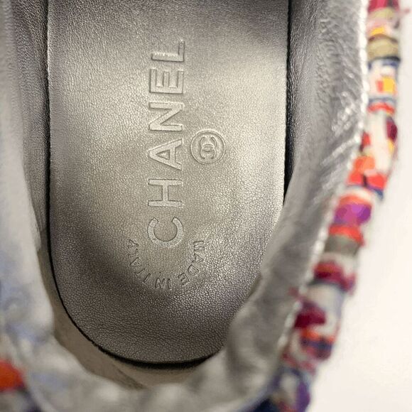 Chanel CC Logo Tweed Rainbow Metallic Gold Multi Sneakers EU 36.5 Lace Up Shoes - Picture 9 of 10